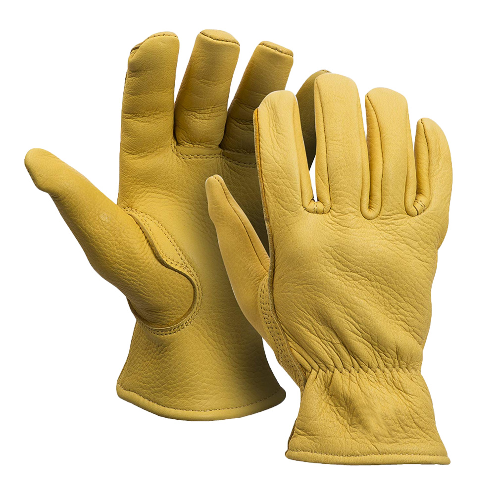 Hot sale Genuine yellow color Buckskin Leather Unlined protected labor Gloves