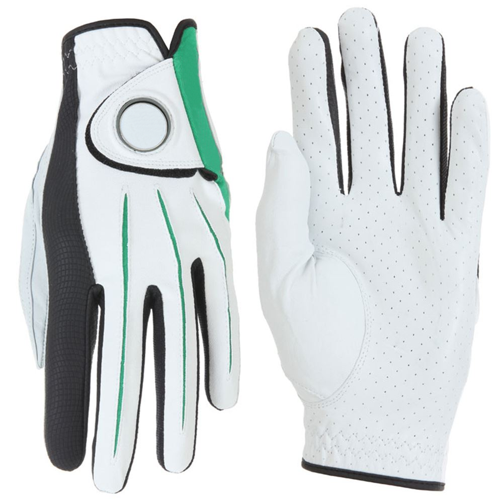 White premium leather ventilate Golf glove with ball marker 1 piece golfing glove