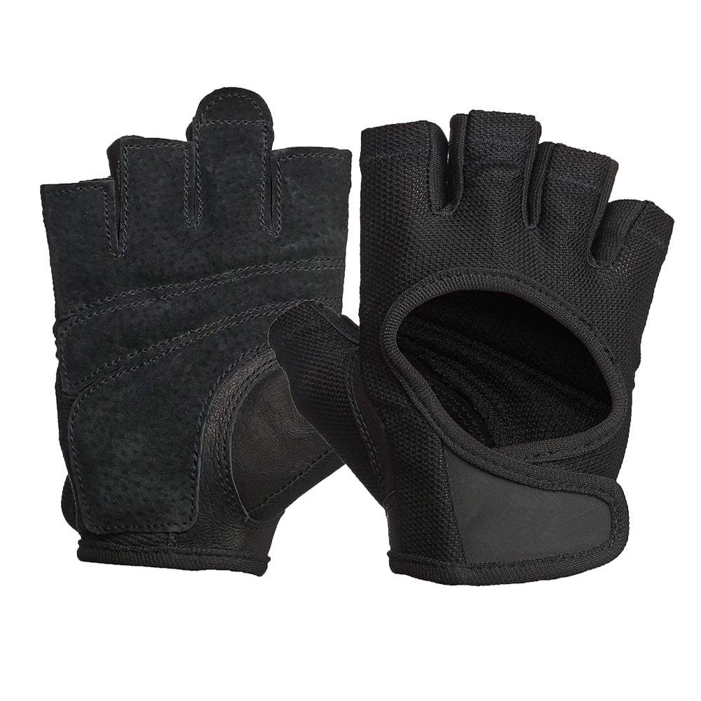 Black weightlifting gloves durable pigskin leather palm grip gym gloves for man