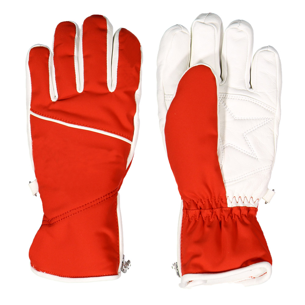 Red snowboarding gloves genuine leather warm Ski gloves supplier