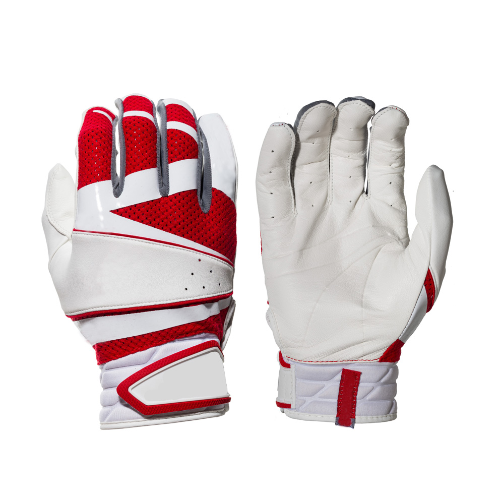Professional Batting Gloves White/Red Adult  leather batting gloves