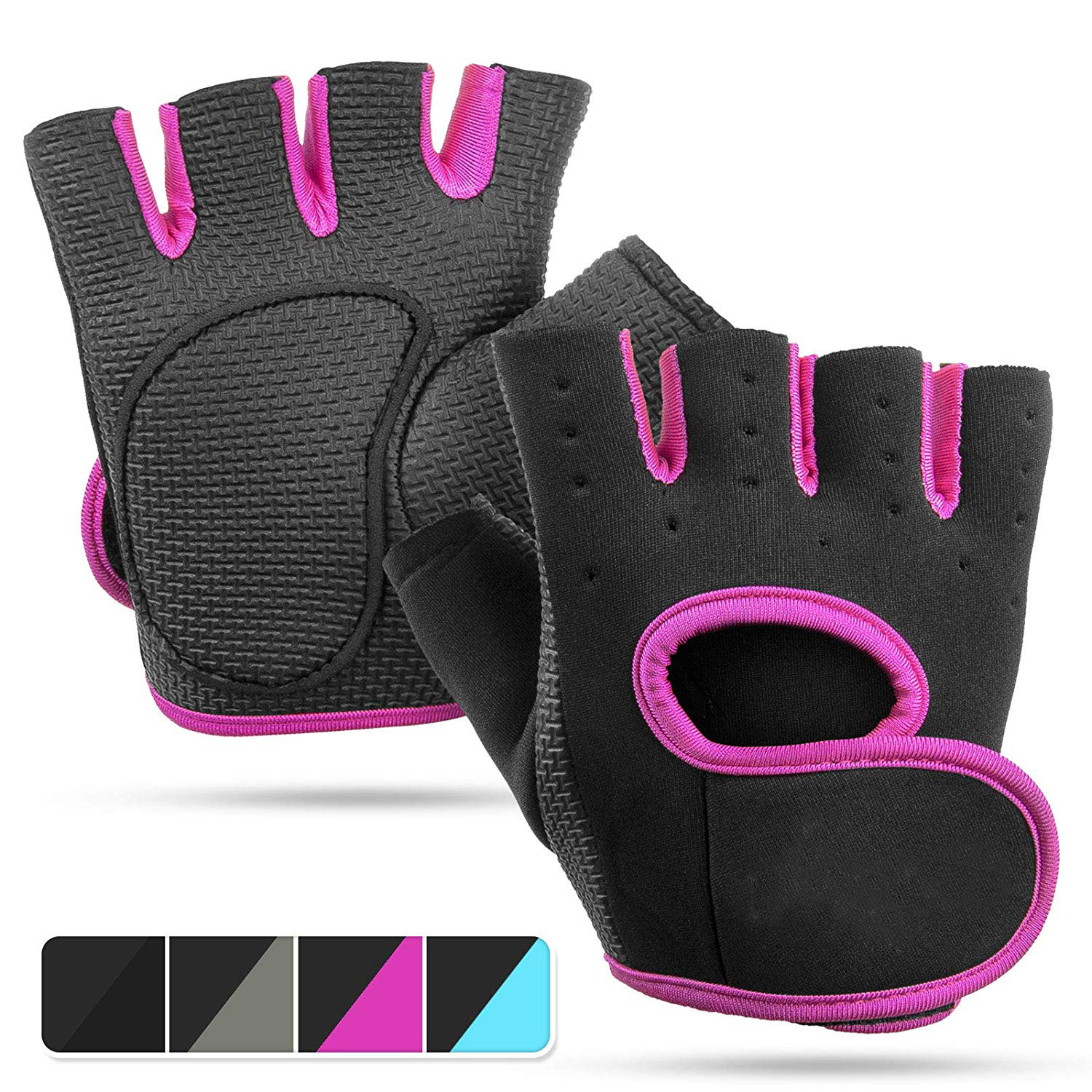 Womens Padded Grip Fingerless Gym Gloves for Weight Lifting, Cross Training, Exercise Bikes