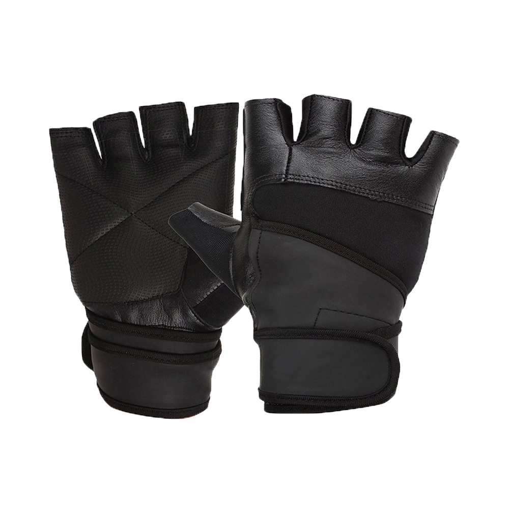 Leather Gym workout Gloves With long Wrist Wrap