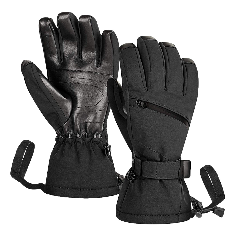 Waterproof ski snow gloves touchable fingers PU leather ski mittens with zipper