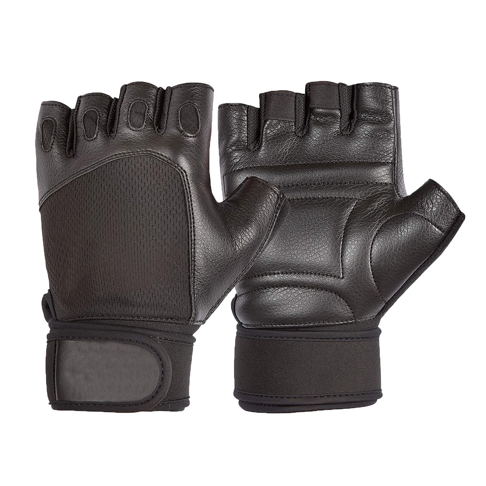 Black leather Bodybuilding gloves cowhide leather pig skin gym gloves for bodybuilding
