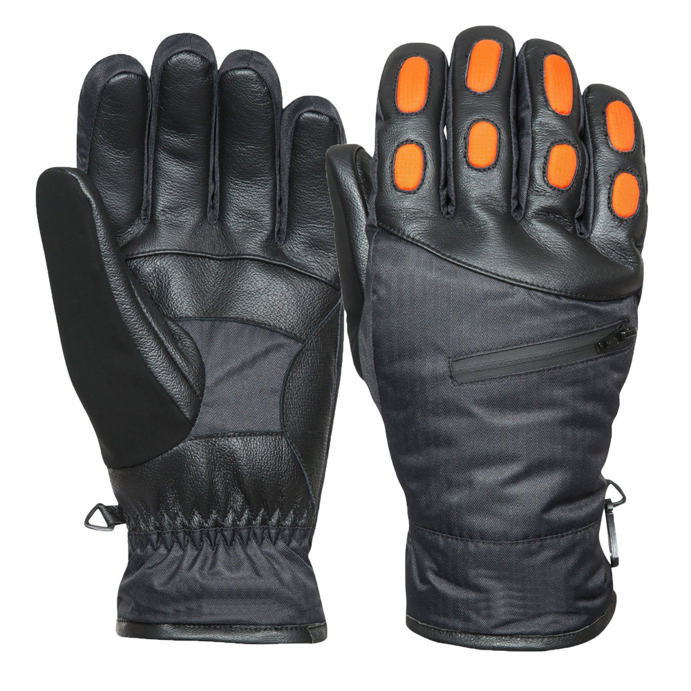 Adult leather ski gloves black goatskin durable waterproof protection ski gloves