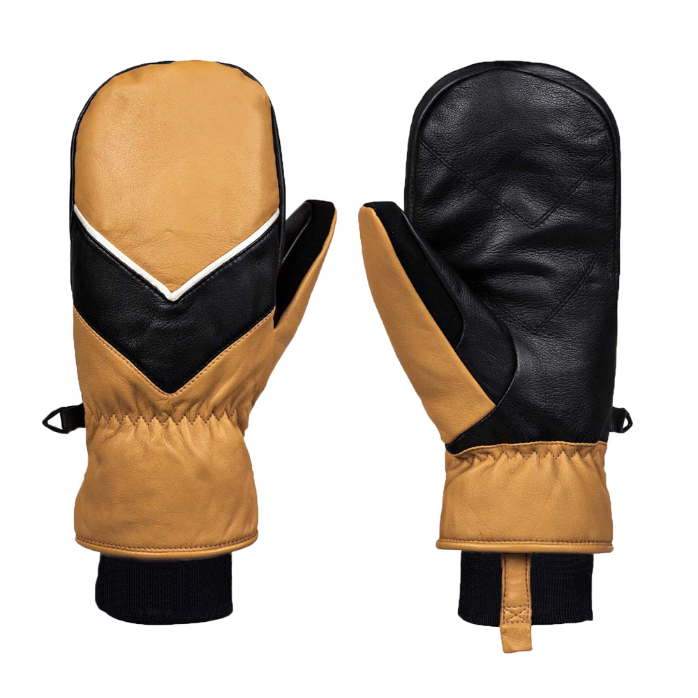 High quality waterproof coated yellow goatskin leather fingerless ski mittens for winter skiing