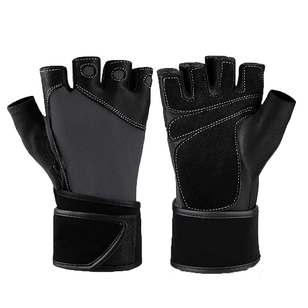 Hot sale nonsexual colorful breathable half fingers gym gloves durable long wrist cowhide gym gloves