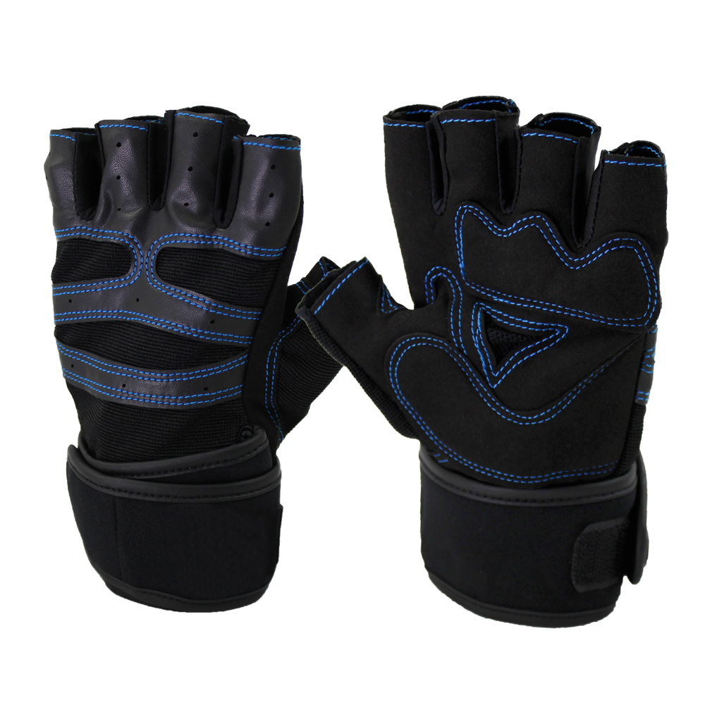 Wholesale black leather Short fingers weightlifting gloves fitness workout gloves with long wrist