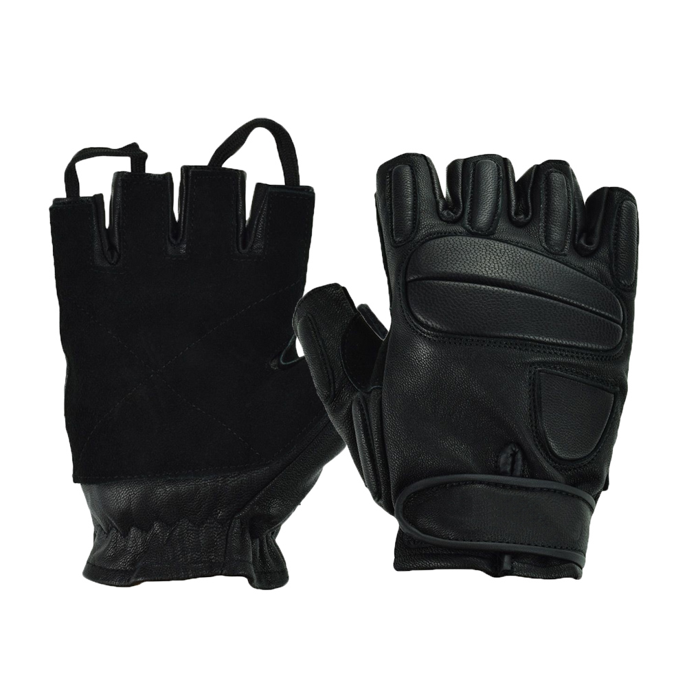 Highly durable half finger leather motorcycle gloves shock Resistant Padded driving Gloves black