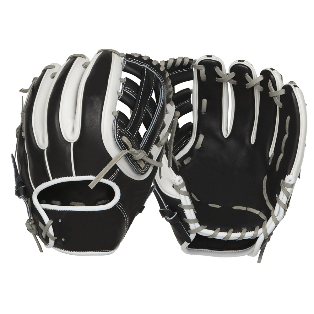 Professional open back black with white leather baseball glove deep pocket youth baseball glove