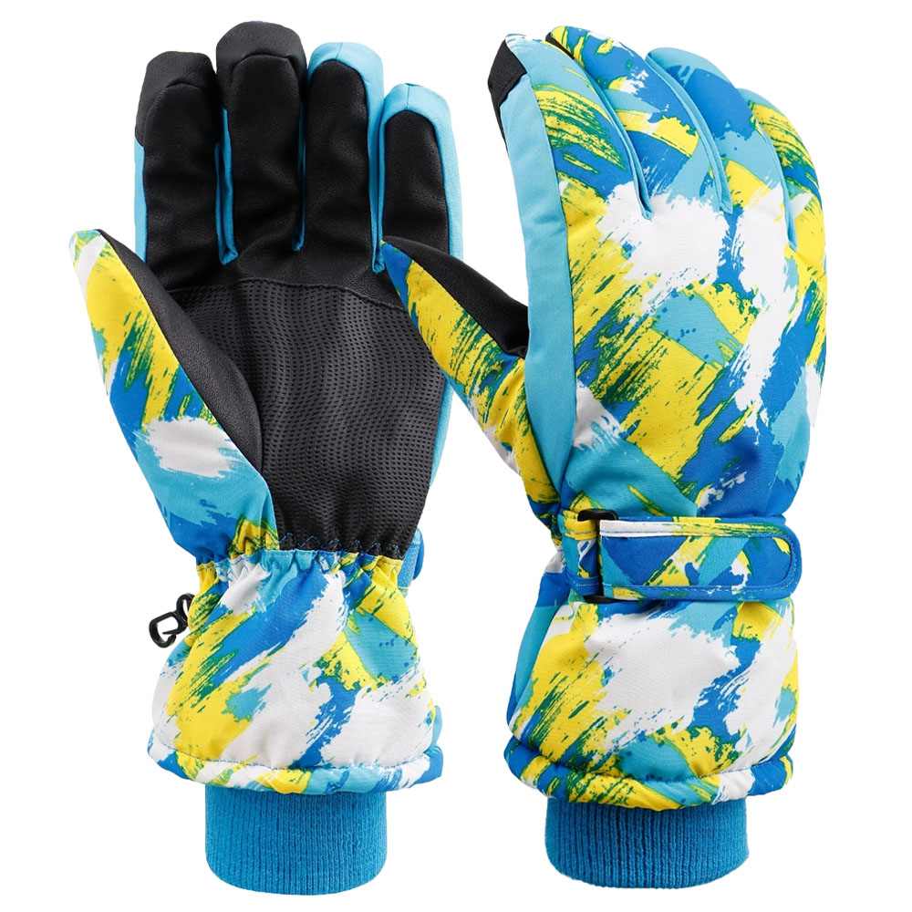 Fashion snowboard gloves colorful waterproof coated winter outdoor ski gloves with sleeve