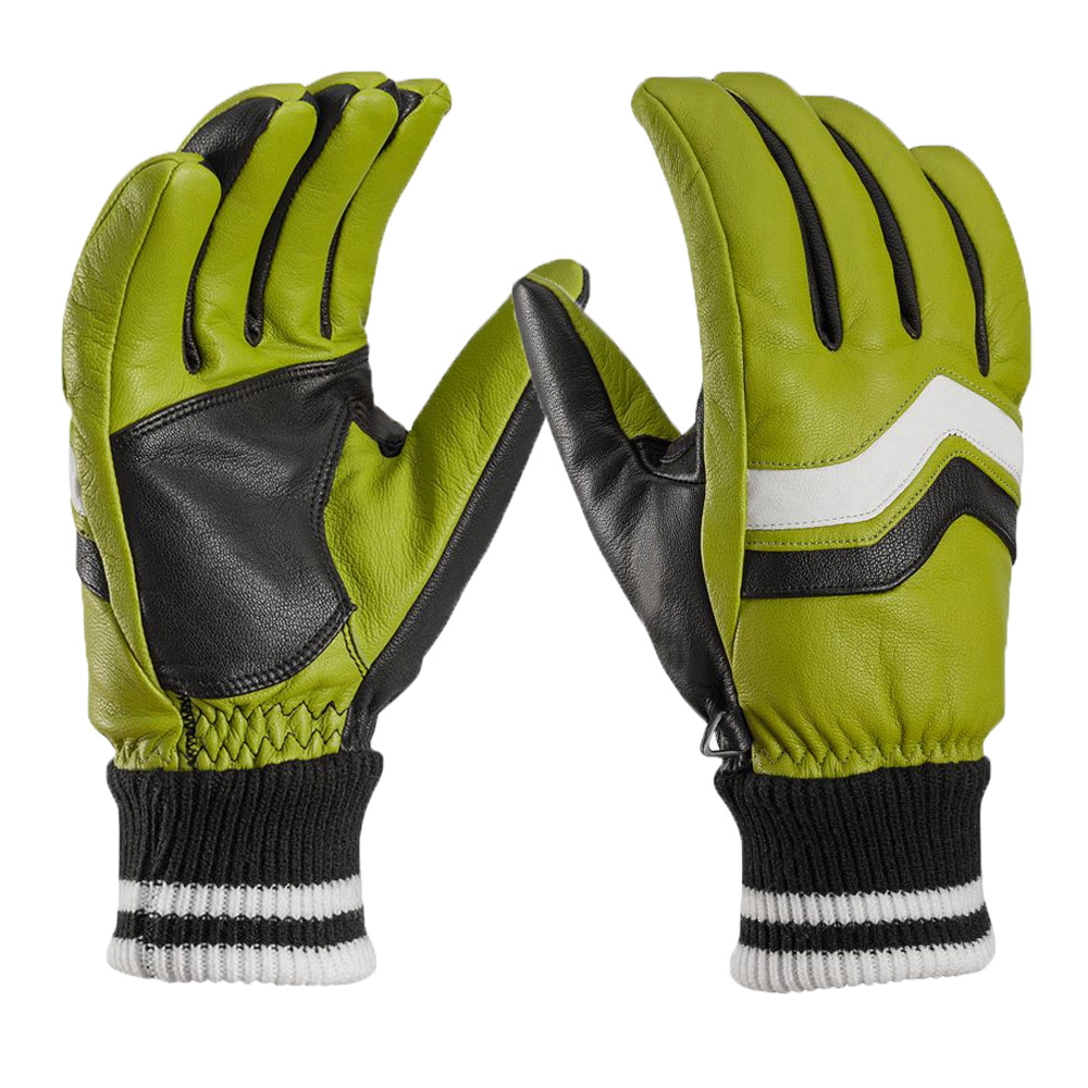 Wholesale Premium Goatskin ski gloves lime green skiing gloves with long sleeve