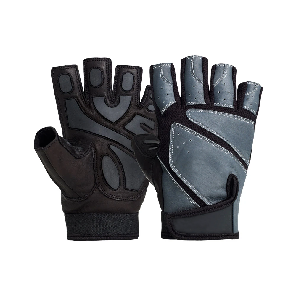 New fingerless leather anti-slip Gel rubber palm weight lifting gloves