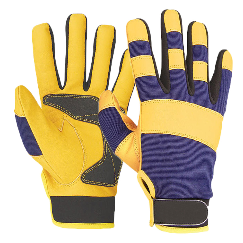 Yellow Goat Leather durable mechanic gloves spandex Knuckle & Protection safety gloves