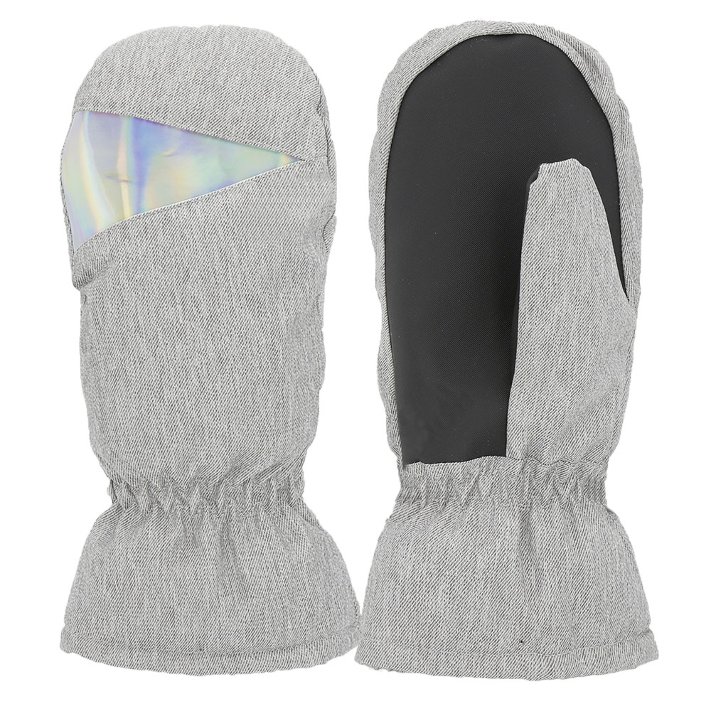 Black Leather soft lining winter ski gloves reflective women ski mittens