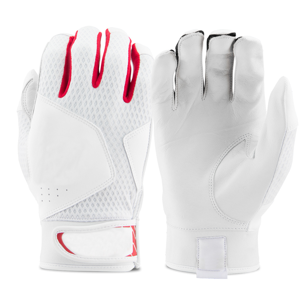 Top quality red batting gloves grip durable leather breathable mesh batting gloves