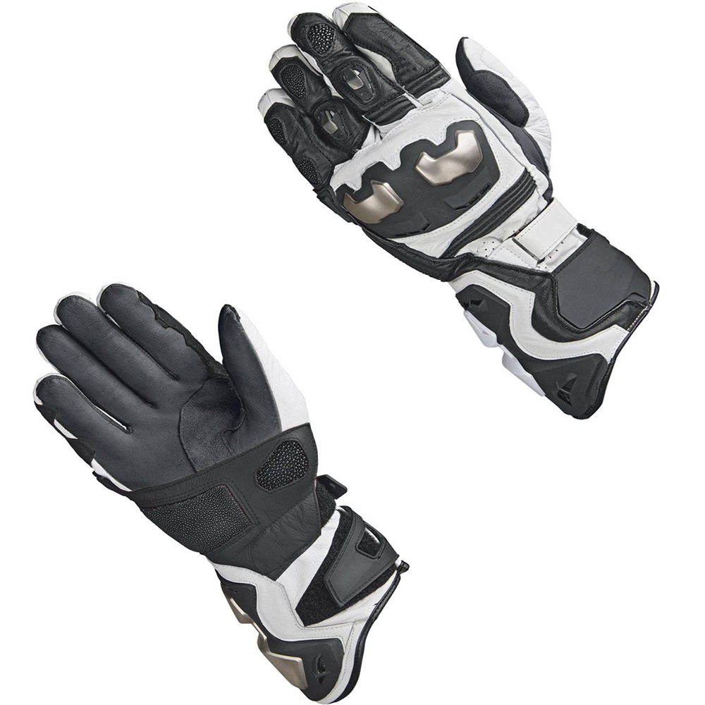 Shock-absorbing elasticated colourfast leather motorcycle gloves
