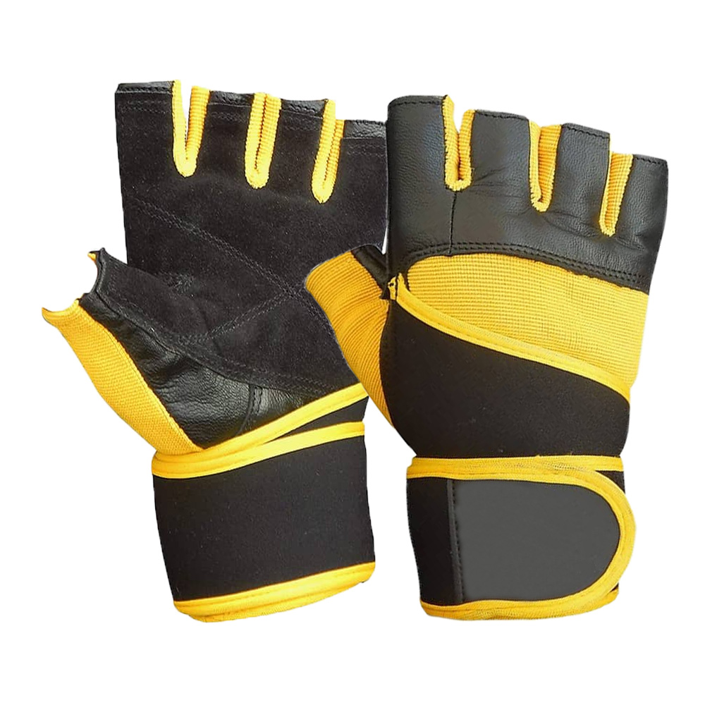 Cowhide pigskin weight lifting gloves workout training gloves with long neoprene wrist