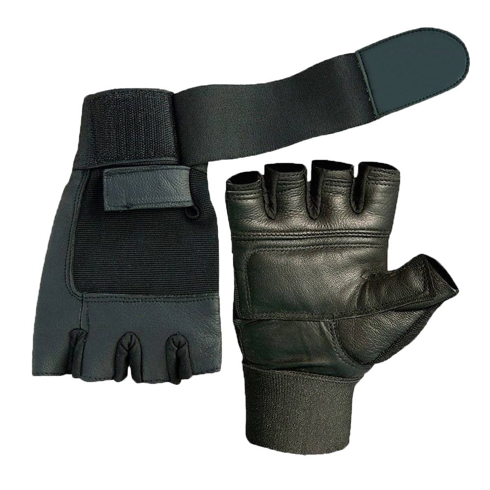Black premium leather gym gloves durable and soft gym gloves with long wrist
