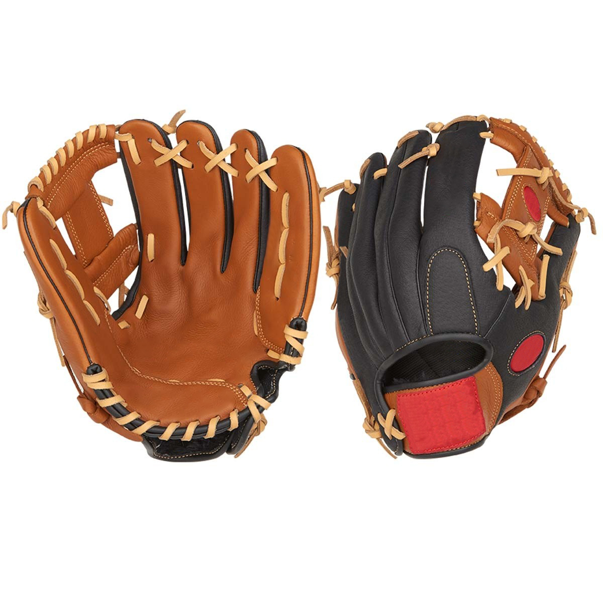 11.5"Black/Brown youth all leather infield baseball gloves