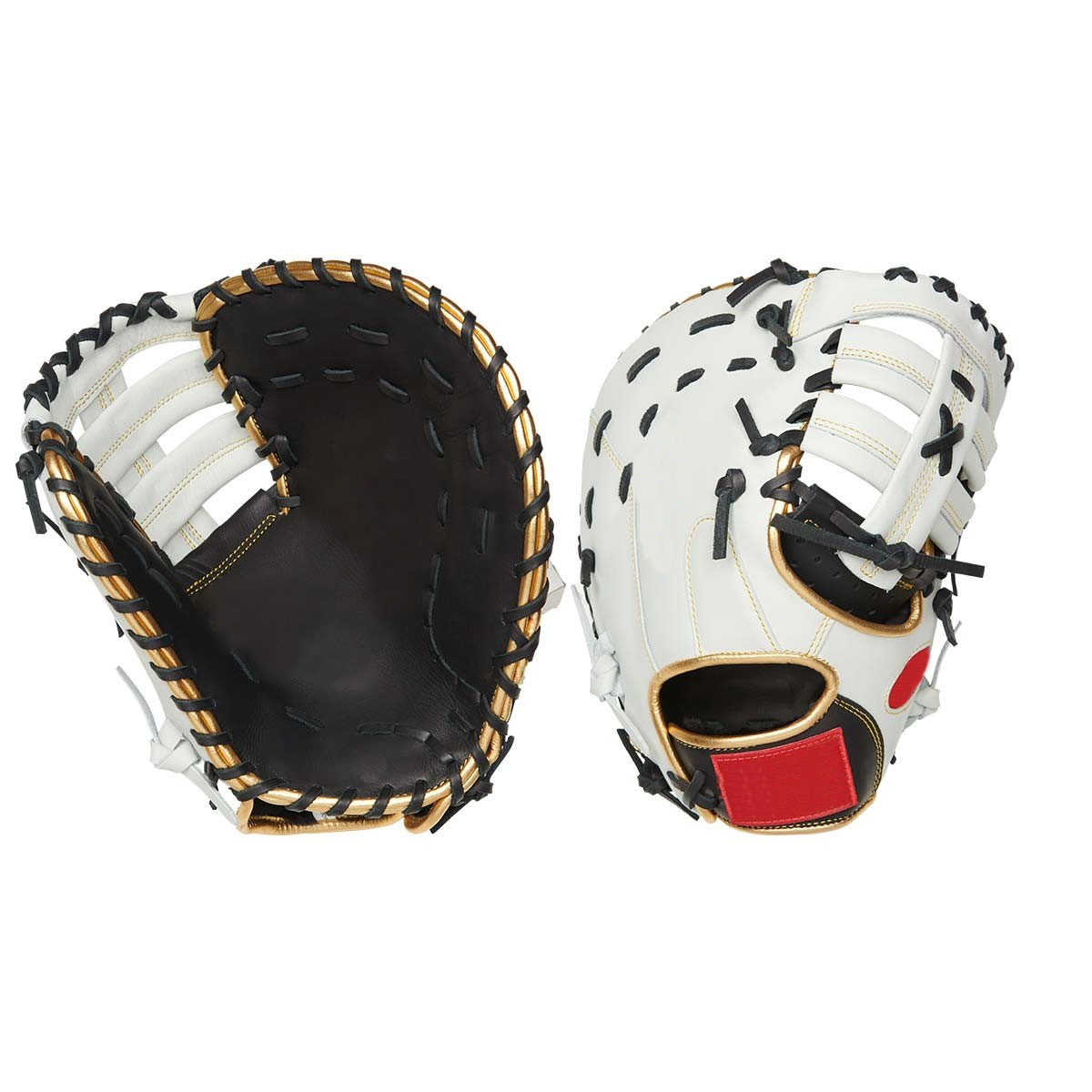 All leather construction wear-resistant white&black baseball gloves