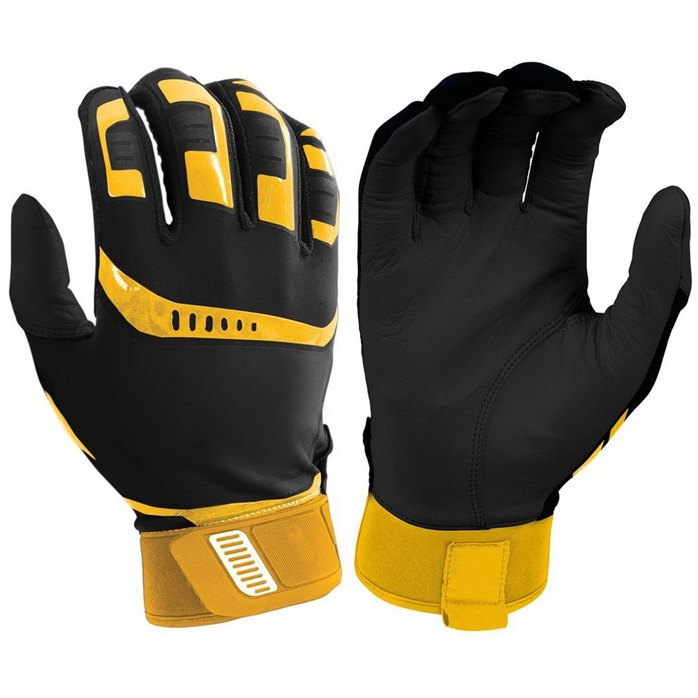 Lightweight sheepskin leather palm Black&Yellow batting gloves