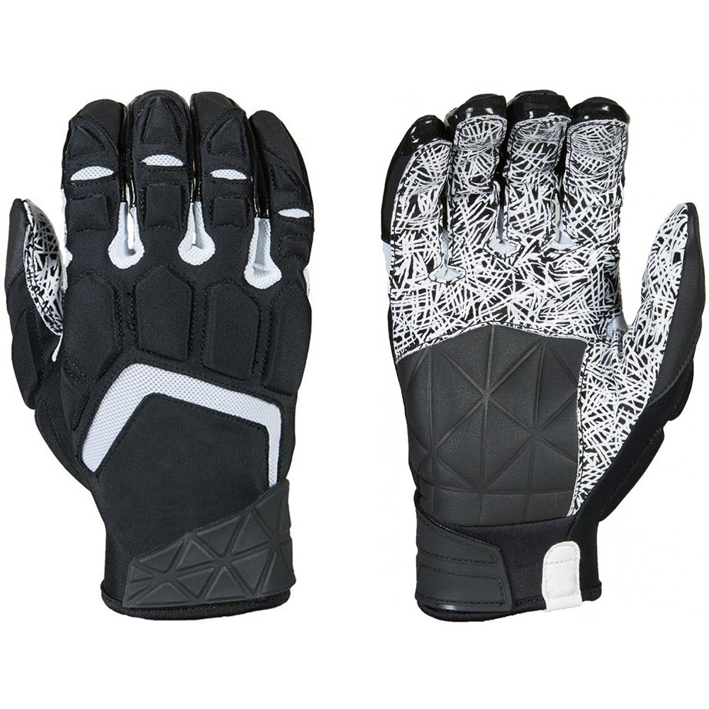 Ultimate performance gel padding back impact prevent American football gloves black&white