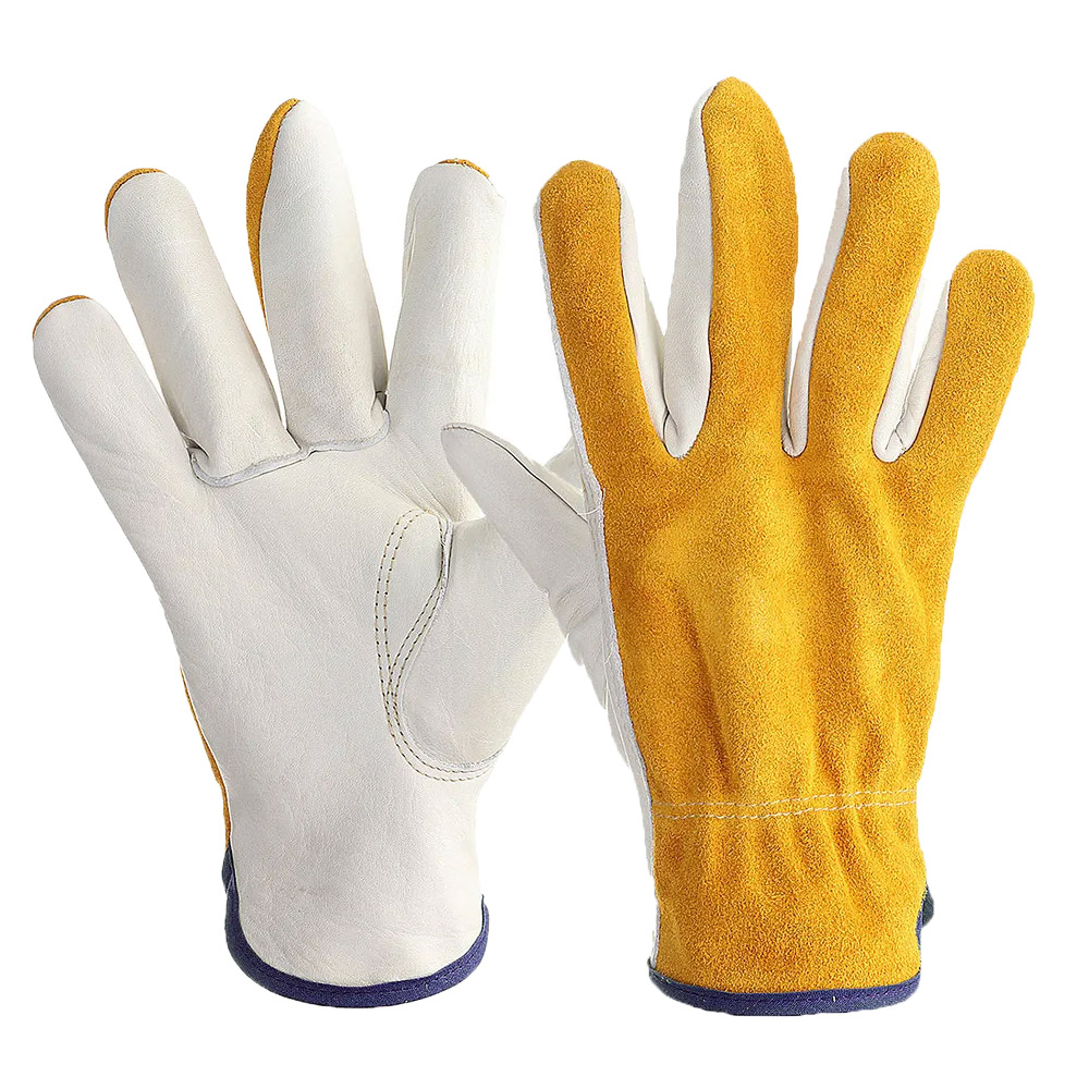 Durable yellow split cowhide leather Garden Work labor gloves Impact-Resistant Gloves