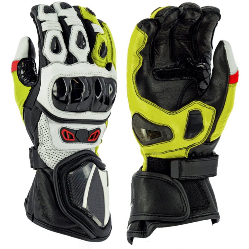 Leather construction with hard knuckle protection vented motorcycle gloves
