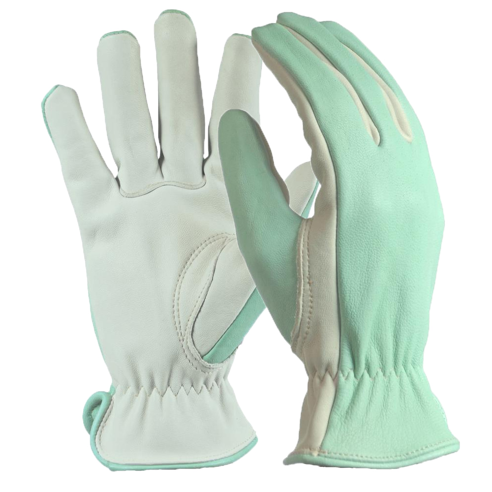 Light green soft premium leather work gloves for women impact-resistant gloves size M