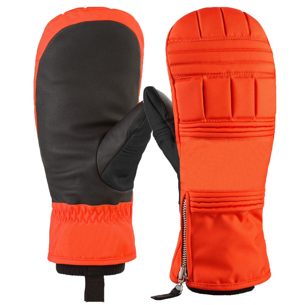 Red snowboarding gloves protective thick out shell durable synthetic leather ski gloves