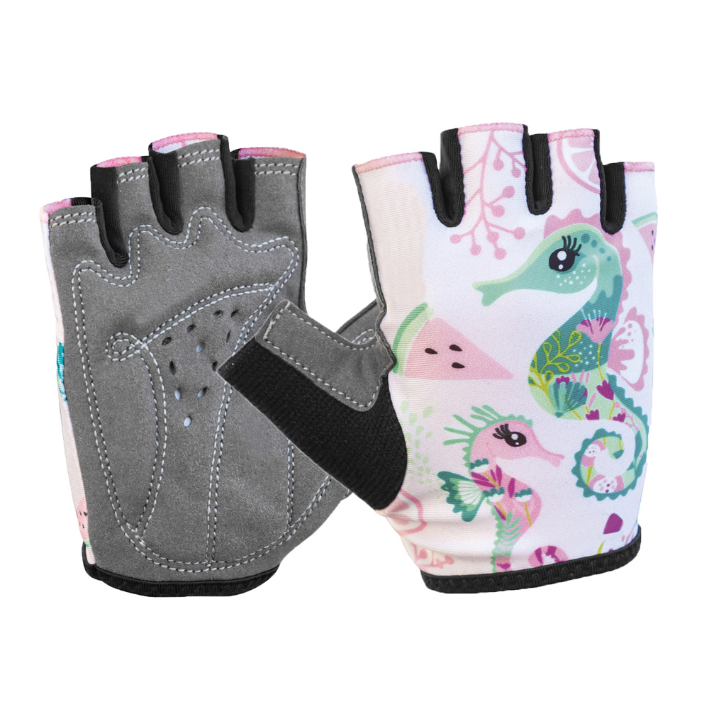 Hot sale kids bicycle gloves colorful print breathable foam padding cycling gloves for hand protecti