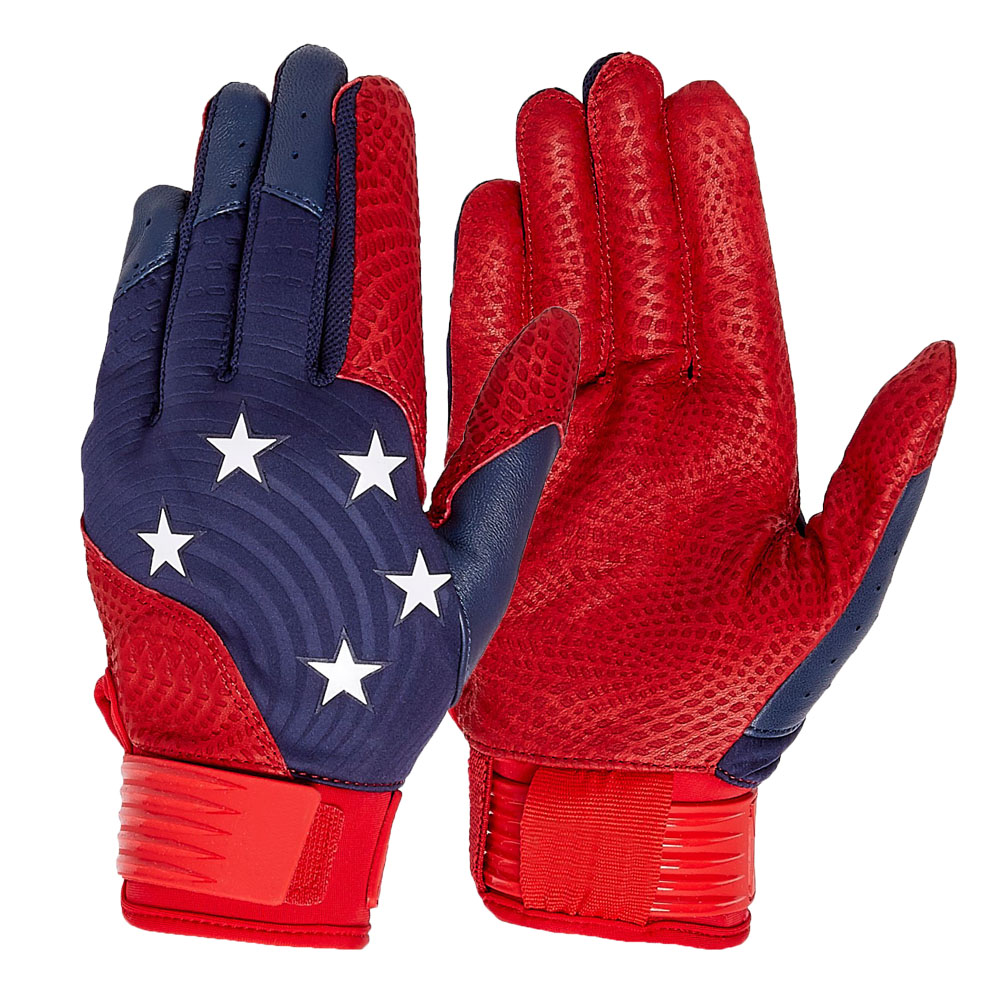 Hot red premium batting gloves durable digital leather grip batting gloves for baseball