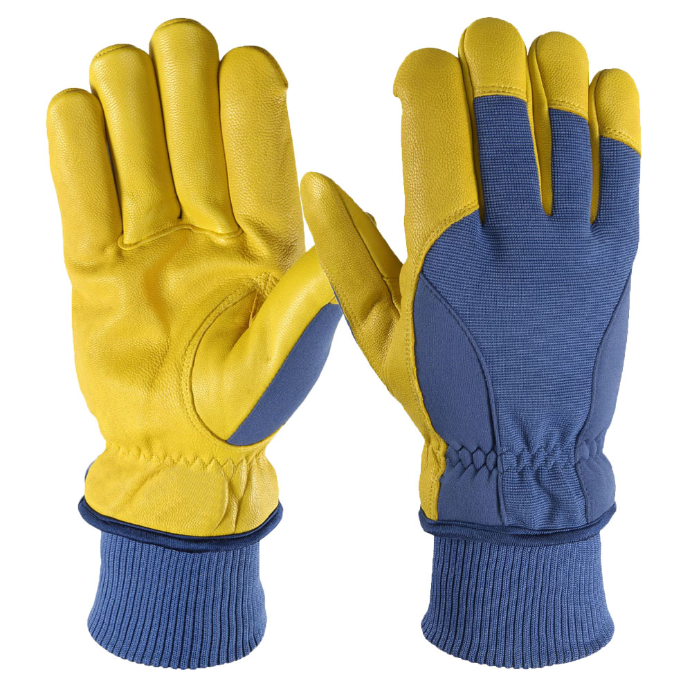 Premium goatskin winter mechanic gloves durable work fleece lining ski gloves for man