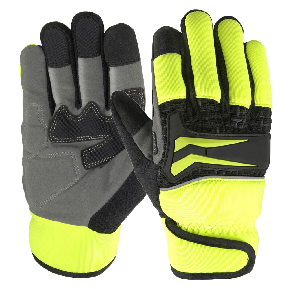 Hi Viz mechanic gloves Insulated durable TPR Knuckle protected oil&gas mechanic gloves