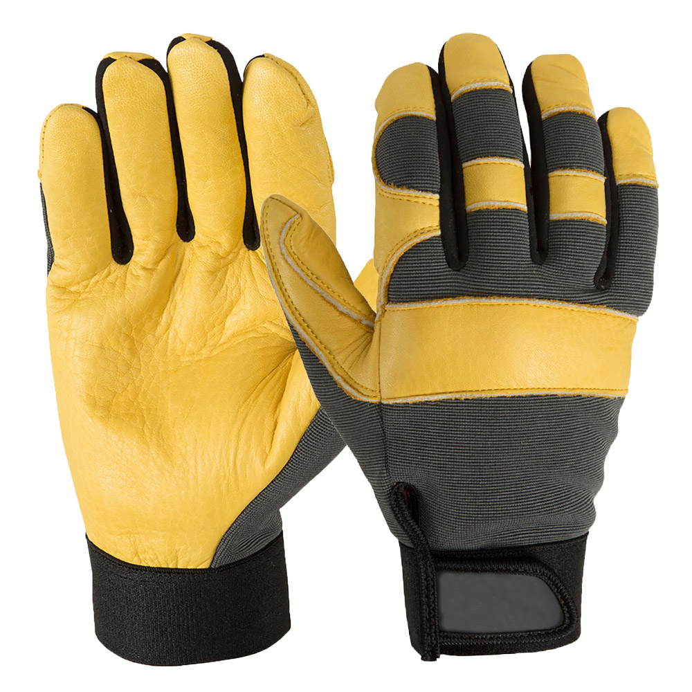 Top grain yellow cowhide leather work gloves water-resistant safety gloves for outdoor work