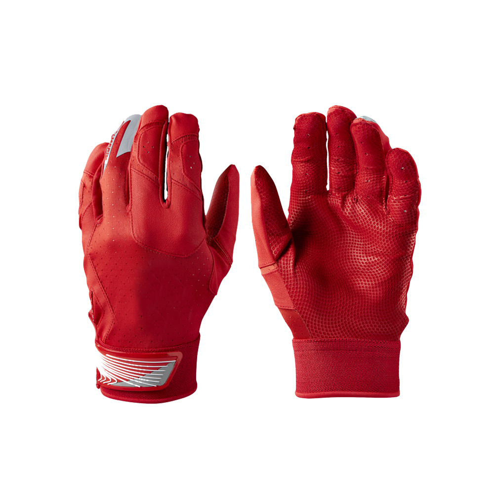 Red  embossed leather batting gloves adult batting gloves factory