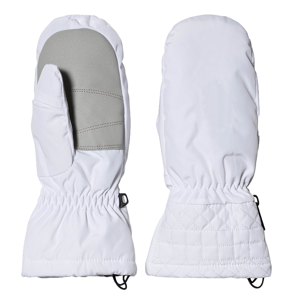 Girl kids ski mittens white color leather windproof and breathable ski mittens with zipper