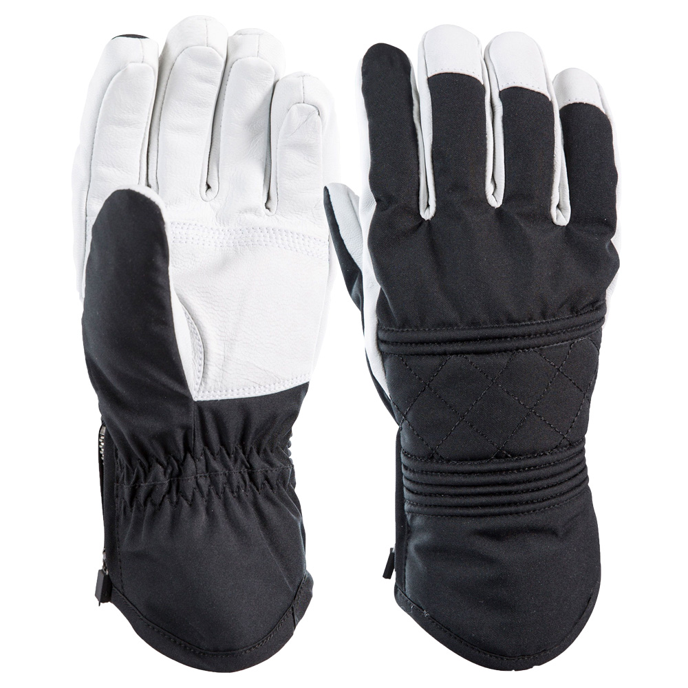 Hot sale high quality leather waterproof ski gloves black with white ski gloves for adult