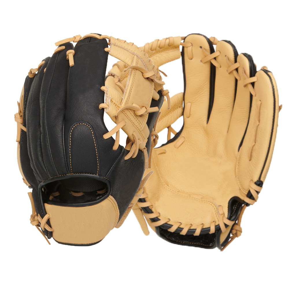 Hot sale genuine leather Infield Glove baseball gloves black with tan color