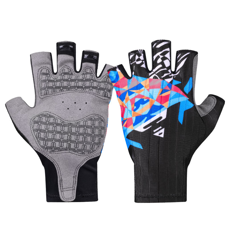 fingerless breathable elastic fabric anti-skid silicone digital printing bike gloves