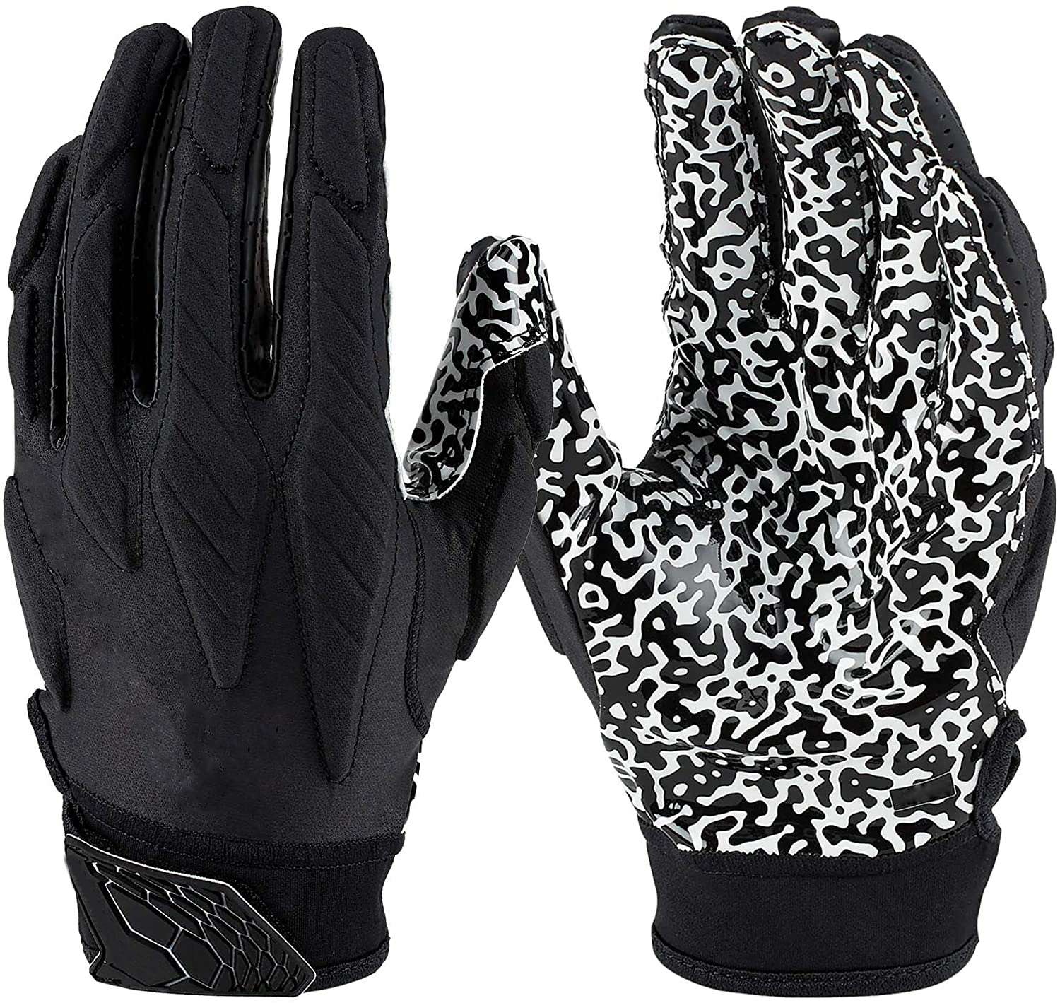 High sticky gel padding back impact protect American football gloves black&white