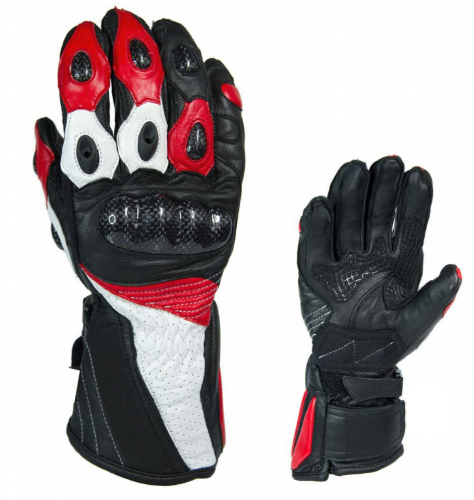 High quality cowskin leather reinforced padding nice grip material motorbike gloves
