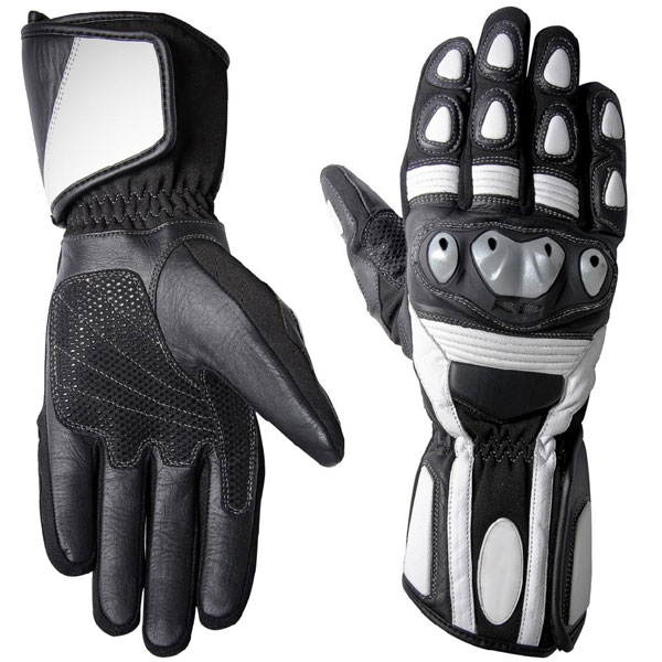 Professional high abrasion decrease impact white and black motorbike gloves