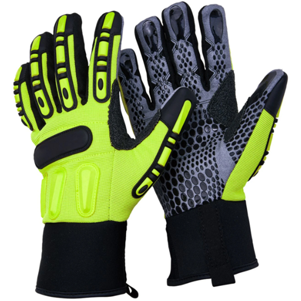 Durable Anti-slip Micro Fiber High Visible Spandex Fabric Anti-Impact Anti-cut Mechanics Gloves Rubb