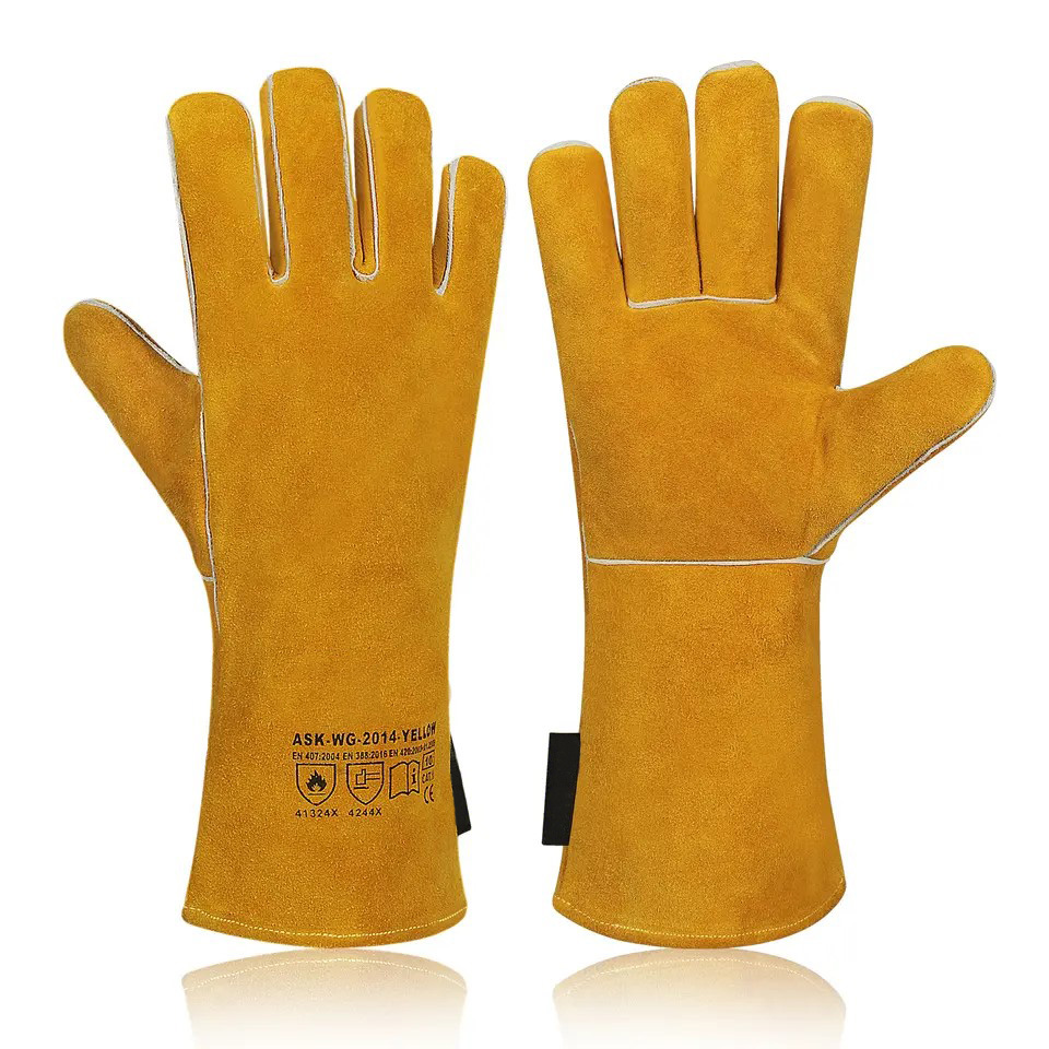 Factory OEM Order Cut-Resistant Fire Resistant Chemical-Resistant Cow Split Leather Multipurpose Yel
